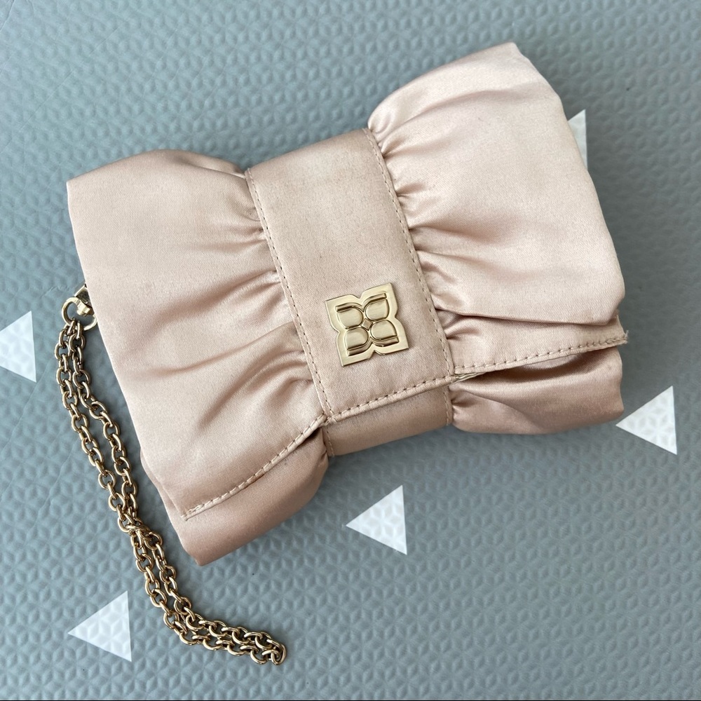 BCBG MaxAzria Mini Clutch, Dusty Pink / Cream, Satin